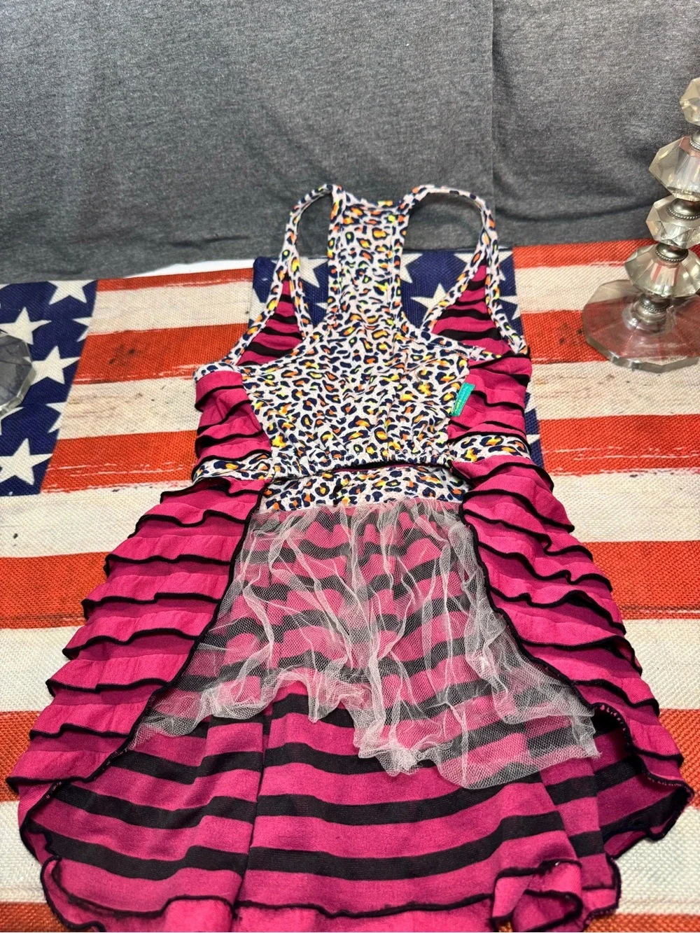 Dog Ruffle Dress with Leopard Trim - Pink